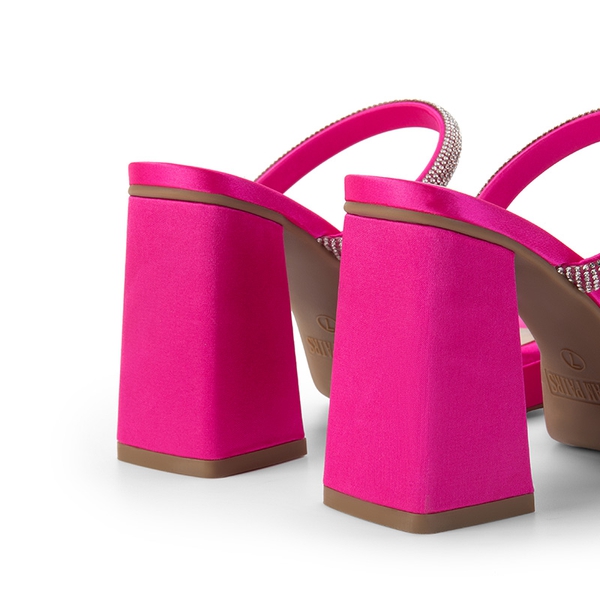 Rhinestone Straps Chunky Sandals - HOT PINK-RHINESTONE - 6